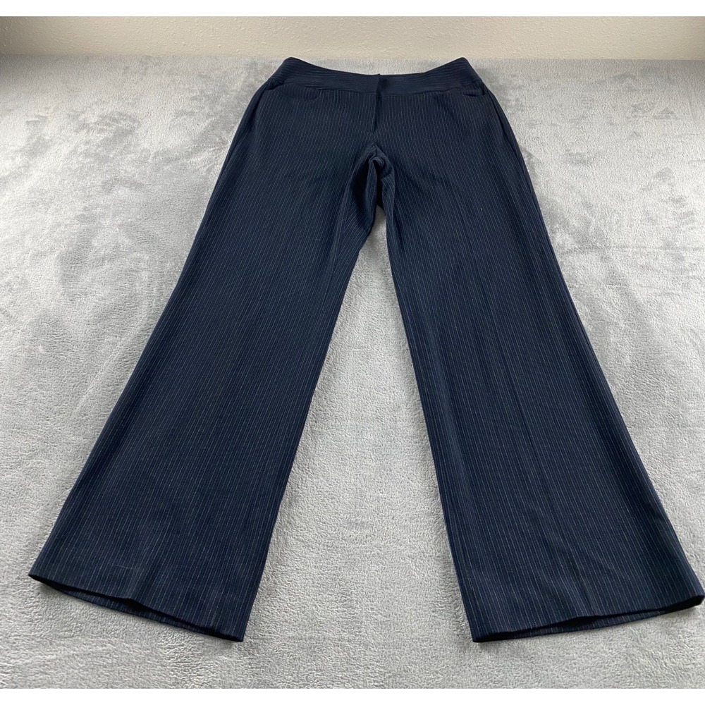 Apostrophe Rosa Navy Blue Pinstripe Wide Leg Dress Pants Womens Size 8 Career